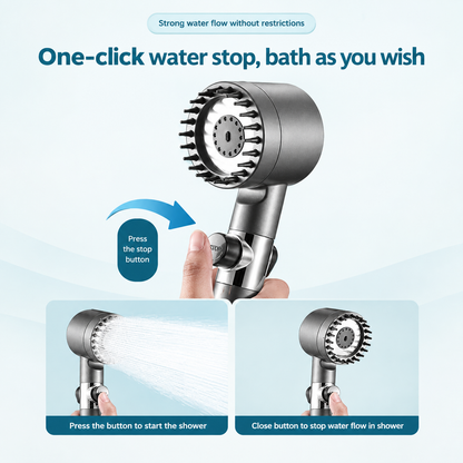 Ondalma shower head one-click STOP button to pause the water while you lather.
