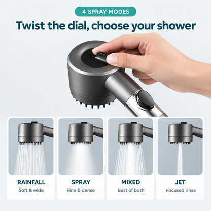 Ondalma shower head 4 spray modes: rainfall, spray, mixed and jet.
